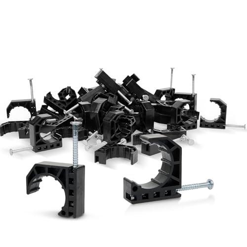 50 Piece EFIELD J-Hook with Nail For 1/2" PEX Tubing/Pipe Support | Black Color Half Clamp Fixture-PPSU1807019(50) - size: 1/2''-P50, style: J Clamp