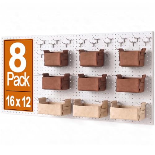 PBHEPJ Peg Board, 8 Pack Metal Pegboard Panels with 63 Pcs Hooks and Baskets, Heavy Duty Peg Board Wall Organizer for Walls Home, Garage Tool Storage, Office Organization, White - color: White
