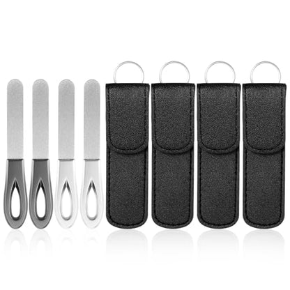 Ymapinc 4 Pack Nail File Metal, 3.54IN Stainless Steel Fingernail Files Double Sided Grit Nail Filer with Leather Cases and Non Slip Handle