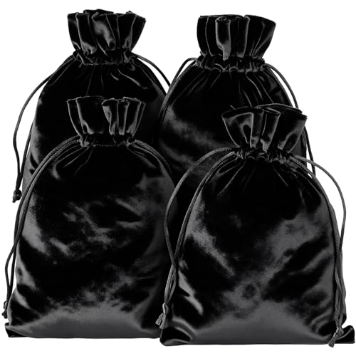 HRX Package Soft Velvet Gift Bags, 5.1x7.8 inch Velvet Drawstring Pouches -Black for Jewelry Crystal Dice Tarot Rune (4 Pack) - color: Black