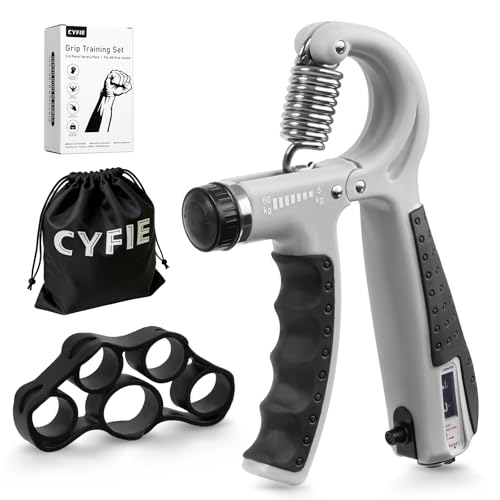 Grip Strength Trainer Kit Adjustable 10-132Lbs Hand Exerciser Counter | Forearm Strengthener, Finger Stretcher, Stress Ball and Bag for Grip Recovery, Wrist Training, Rehab, Climbers and Musicians - color: Gray