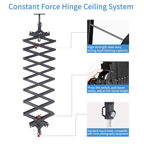XPSYQIC Photography Ceiling Rail System 2M Lifting Constant Force Hinge kit | Safety Rope Accessories for Live Broadcast Studio Photography Flash Specialized Equipment