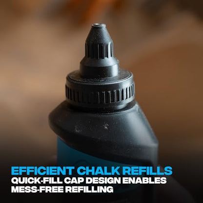 OX Black Chalk Line Powder 8oz - Permanent Chalk Refill | Weather-resistant marking chalk, quick-fill nozzle, quarter-turn cap, 8oz refill for chalk reel, wood, concrete, metal - color: Black - Permanent