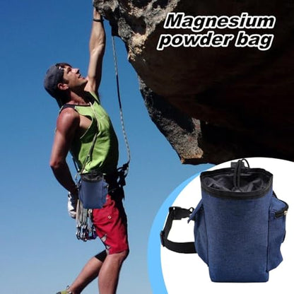 Bouldering Chalk Bag Drawstring Closure Zippered Pockets Adjustable Waist | Chalk Organizer for Rock Climbing, Bouldering, Weightlifting, Gymnastics, Adults Women Men - color: Navy Blue
