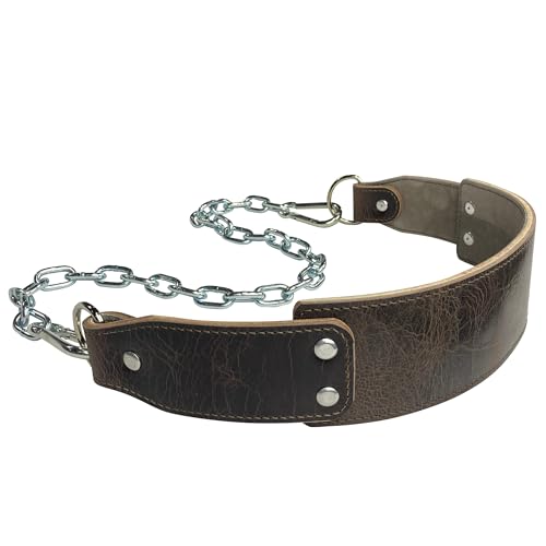 Heavy-Duty Leather Dip Belt with Steel Chain - Ultimate Accessory for Weighted Pullups, Dips, and Progressive Overload - color: Antique Chocolate