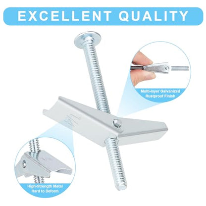 25 Pcs 3/16 Inch Toggle Bolts Heavy Duty Metal Drywall Anchors Kit | Dry Wall Anchors and Screws Kit for Hanging Lamps Heavy Items, Butterfly Anchors for Ceiling, Sheetrock, Hollow Wall - size: 3/16"-50pcs(25sets)