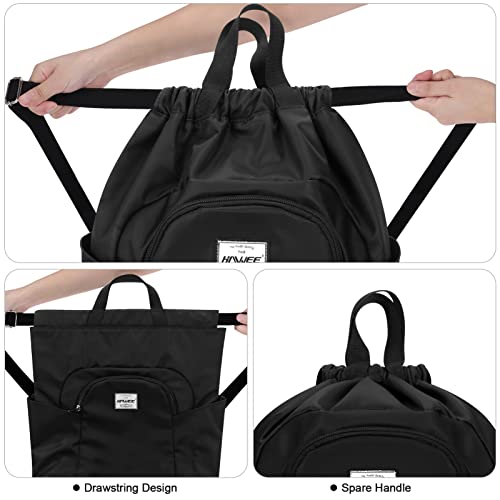 Dry Wet Drawstring Backpack with Shoe Compartment for Women Adjustable Gym Bag - color: Black