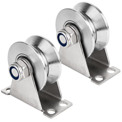 Groove Pulley Wheel for Rope Wall Mounted 2 Pack Stainless Steel Super Silent Cable Pullys Wheels System V Type Blocks Rollers Heavy Duty Detachable Duplex Bearing for Gym Equipment Sliding Gate - size: V Type - 2 Pack
