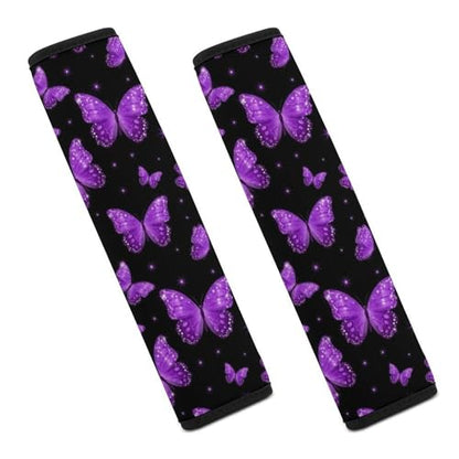 2 Pack Universal Fit Car Seat Belt Pad for Adult Use, All Vehicles, Beautiful Purple Butterflies Butterfly Seat Belt Covers Cushion, Anti-Slip Pad - color: Pattern 1043