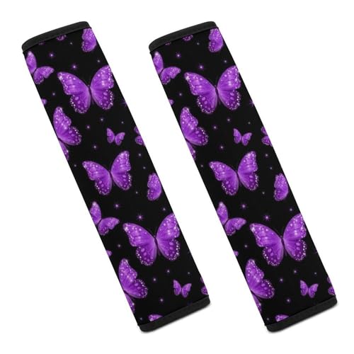 2 Pack Universal Fit Car Seat Belt Pad for Adult Use, All Vehicles, Beautiful Purple Butterflies Butterfly Seat Belt Covers Cushion, Anti-Slip Pad - color: Pattern 1043