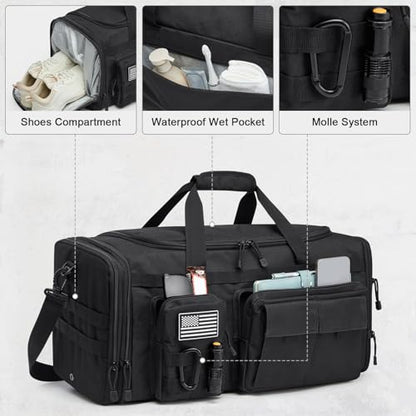 G4Free 3-in-1 Expandable Duffle Bag for Travel Gym, Large Duffel Backpack | 45L to 55L, with Shoes Compartment & Wet Pocket, for Men Women, Black - color: Black