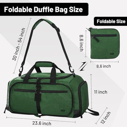 MIER Packable Travel Duffle Bag with Shoe Compartment, 50L, Dark Green | Foldable Weekender Duffel; Multi-Pockets; Adjustable Shoulder Strap; Luggage Sleeve; Travel, Sports, Camping, Gym - color: Dark Green, size: 50L