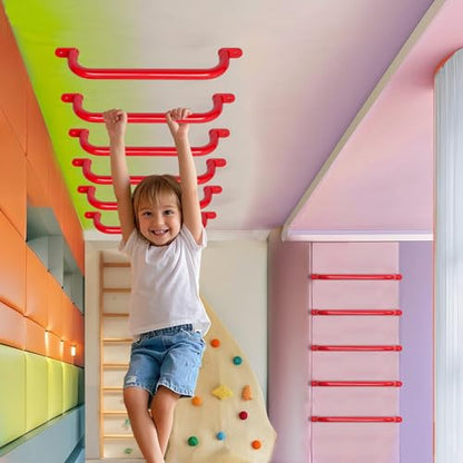 17 Inch Red Playground Handles Indoor Kids Monkey Bars Ladders 2Pcs | Heavy Duty Solid Metal, Vibrant Color Smooth Glossy Powder Coating, Comfy Secure Grips for Playset Swing Set Climbing Frame - color: Red - 2 Pack