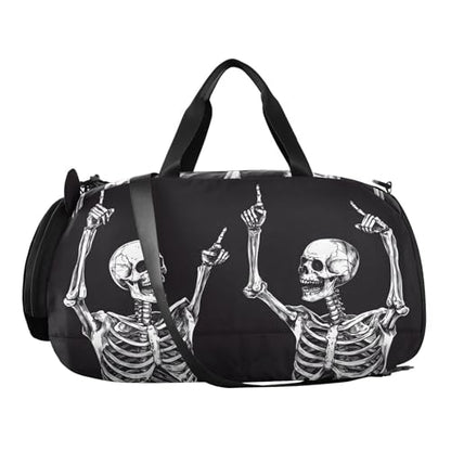 Kids Sports Duffel Bag for Boys & Girls - Funny Skull Skeletons 100% Polyester Gym Bag with Separate Shoe Compartment, Adjustable Shoulder Strap, Compact Travel & Workout Gear Bag - color: Funny Skull Skeletons