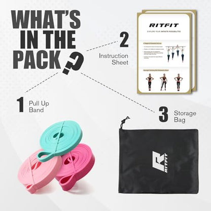 RitFit Pull Up Assist Band in Natural Latex for Stretching and Mobility | Resistance Band,Eco-Friendly Latex, Pull-Ups Powerlifting, Physical Therapy Rehab, Full-Body Training, Mobility Training - color: Combo