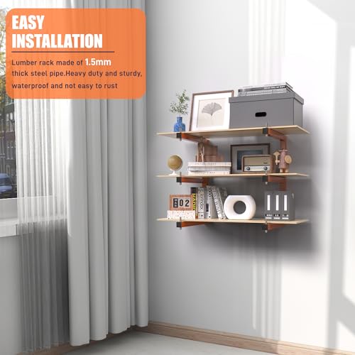 Lumber Rack Wall-Mounted Lumber Storage Rack, Heavy Duty Wood Storage Racks with 6-Level System, 1320 LB Sturdy Garage Wood Organizer, Orange Lumber Metal Racks for Indoor and Outdoor (4 Pack) - style: All-in-One – 4 Pack, 6-Tier