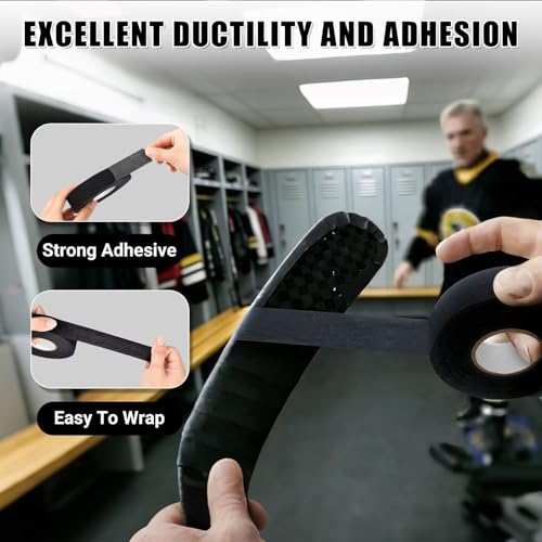 10 Roll Black Hockey Tape, Fabric Anti-Slip Grip Tape, Versatile Stick Wrap for Hockey Sticks, Baseball Bats, Boxing, Rock Climbing, Pull Up Bar and Sports Gear