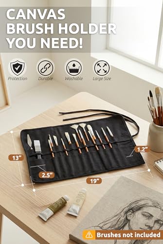 DUGATO 30-Slot Roll-Up Canvas Brush Holder, Black Paint Brush Case | Durable Canvas Organizer for Artists, Portable Travel Design, Fits Brushes & Art Supplies (Brushes not Included) - color: Black