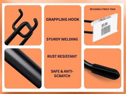 8" Pegboard Hooks with Label, 50Pcs Heavy Duty for 1/4" Board, Garage Storage - size: 8inch-50pcs