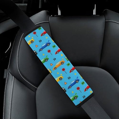 2PCS Breathable Seat Belt Cover for Adults and Children, Most Cars, Cartoon Cars Shoulder Harness Cover, Shock Absorption - color: Pattern 403