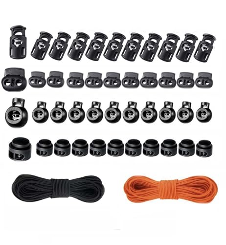 Elastic Cord Set,40 Plastic Cord Locks,with 3mm Elastic Cord, Non-Slip Cord Toggle,Adjustable Buckle, Suitable for Shoes and Clothing for Drawstrings,Elastic Shoes, Sweatpants,Hoodies,and Cord Clips. - color: Elastic Cord Set Black and Yellow