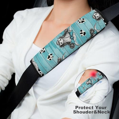 2PCS Rustic Farmhouse Cattle Print Highland Cow Car Seat Belt Pad Universal Soft and Comfortable Harness Pads Strap for Kids, Car Seats Pushchair Strollers High Chair Pushchair - color: Pattern 835