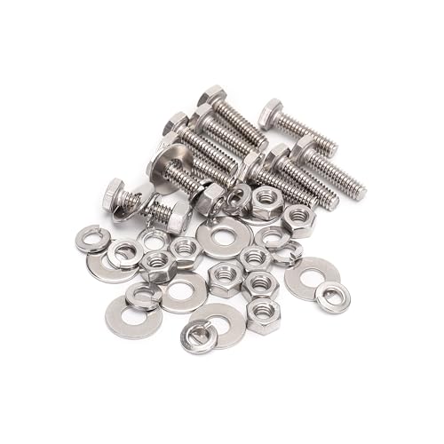 1/4-20x1 Complete Set Hex Head Screw Bolts,Nuts,Fender Flat washers,Split Lock Washers,Fully Threaded, Stainless Steel 18-8（304）, Bright Finish (10Set) (Pack of 2) - size: One Size (Pack of 2)