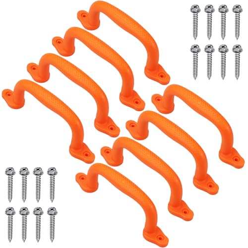 SELEWARE Orange Playground Safety Handles 8Pcs Kids Playground Grab Handles | Non-Slip Durable Plastic Handle Indoor Outdoor Playset Handle for Playhouse, Treehouse, Climbing Frame, Jungle Gym, Swing Set - color: Orange Red (8 Pack)