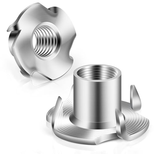 M8 T-Nuts 304 Stainless Steel, 4-Pronged Tee Nut for Wood, Rock Climbing Holds, Furniture, 50 PCS - color: 304 Stainless Steel, size: M8