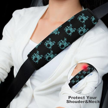 2 Pack Drum Kit Abstract Musical Instruments Music Blue Green Car Seat Belt Pad Soft Padded Automotive Seat Belt Protector for Child, Stroller Pushchair High Chair, Shock Absorption - color: Pattern 1150