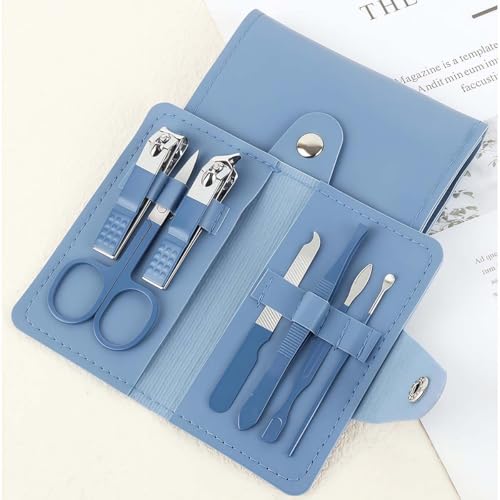 7-Pcs Professional Nail Kit & Complete Nail Clipper Set with Travel Leather Case, Includes Cuticle Trimmer & Nail Design Tools, Men & Women Fingernail Grooming Kit