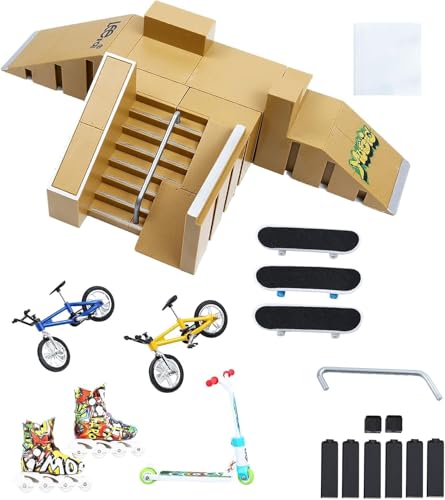 Skate Park Kit, Bigger Skate Park Kit Ramp Parts for Finger Skateboard Fingerboard Ramp Skate Park Kit Part Training Props with 3 Finger Decks 2 Finger Bike A Pair Skates Scooters - color: 8pcs