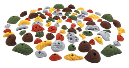 Atomik Rock Climbing Holds Set of 85 Bolt-On Rock-Like Crimpers, Edges, Pockets, Jugs and Footholds in Assorted Earth Tones