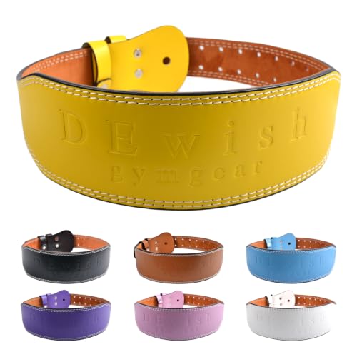 Leather Gym Fitness Belt, 4" & 6" Padded Lumbar Back Support, 10 Adjustable Holes for Weightlifting Powerlifting Bodybuilding Deadlift Squat Workout Strength Training - color: Yellow, size: 28"-32", style: 4-Inch