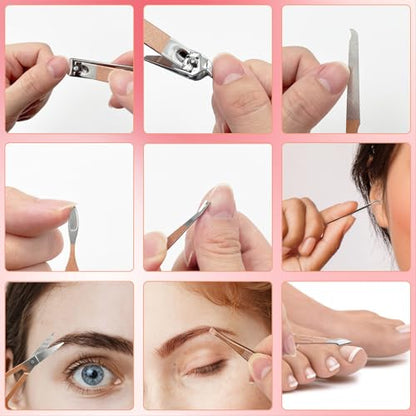 10 in 1 Premium Manicure Set - Nail Clippers Scissors Pedicure Stainless Steel Cuticle Nail Care Tools with Luxurious Travel Case, Portable Manicure Grooming Kit for Women