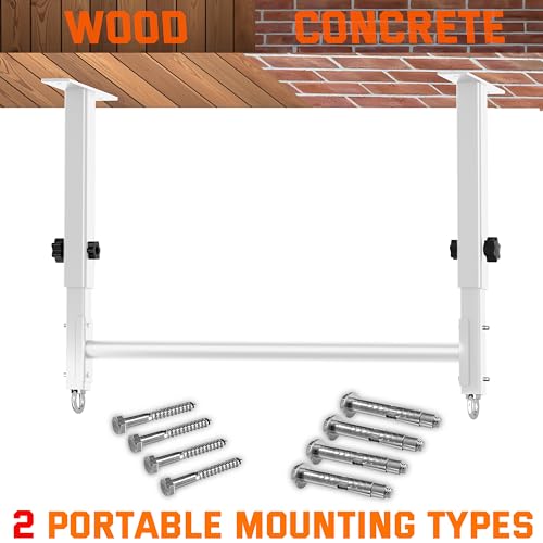 48" Ceiling Mount Pull Up Bar, Heavy Duty Multi-Grip Rafter Chin Up Bar for Garage/Basement/Backyard Ceiling Beam, Adjustable Height&Supports to 650 Lbs - color: White