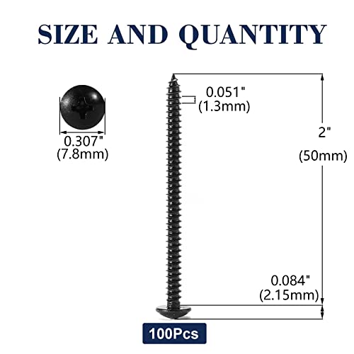 #6 x 2 Wood Screw 100Pcs Truss Head Phillips 18-8 (304) Stainless Steel Fast Self Tapping Screws Black Oxide by SG TZH - size: #6 x 2"