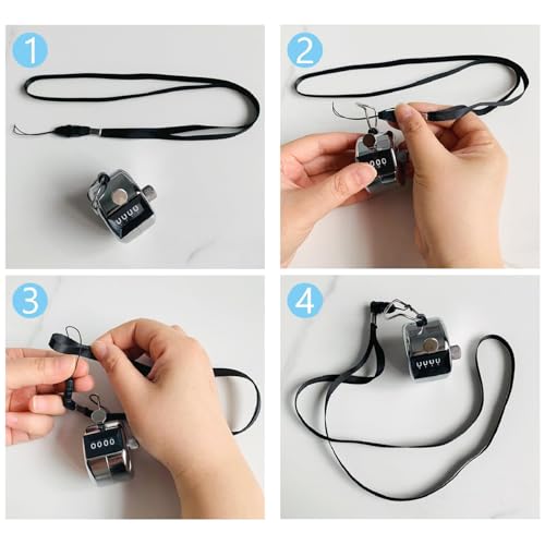 BGJRBY Metal Hand Tally Clicker Counter, 4-Digit Number Display for Coaching, Knitting, Lap, Fishing, Golf and Row Sport with 2-Nylon Lanyard,Silver