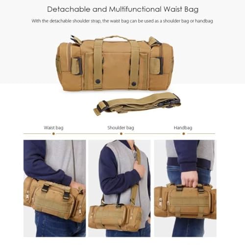 Tactical Duffel Bags for Men, 3P Military Waist Packs EDC Utility Pouch Crossbody with Shoulder Strap Hand Carry (Black) - color: Black