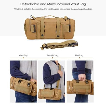 Tactical Duffel Bags for Men, 3P Military Waist Packs EDC Utility Pouch Crossbody with Shoulder Strap Hand Carry (Black) - color: Black