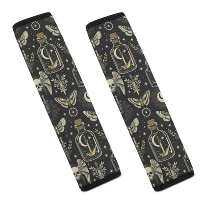 2PCS Goth Gothic Moon Moth Skull Witch Car Seat Belt Pad Universal Fit Seat Belt Covers Cushion for Kids, Car Seats Pushchair Strollers High Chair Pushchair, Easy Install (No Tool) - color: Pattern 417