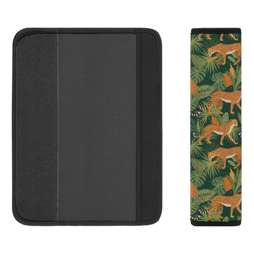 Breathable Car Seat Belt Pad for Girls and Boys, Stroller Pushchair High Chair, 2PCS Leopard Tropical Rainforest Jungle Shoulder Harness Cover Easy Install (No Tool) - color: Pattern 125