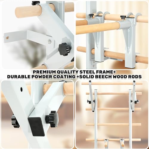 Stall Bars, Swedish Ladder for Adult and Kids, Wall Bar with Solid Beech Wood Rods, Durable Steel Frame, Adjustable Pull Up and Dip for Strength, Flexibility at Home Gym, Studio - color: Silver-gray