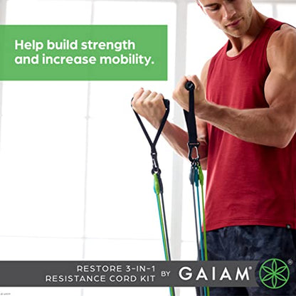 Gaiam 3-in-1 Resistance Band Kit with Comfort-Grip Handles and Interchangeable Strength Bands for High Intensity Training - size: 1 EA