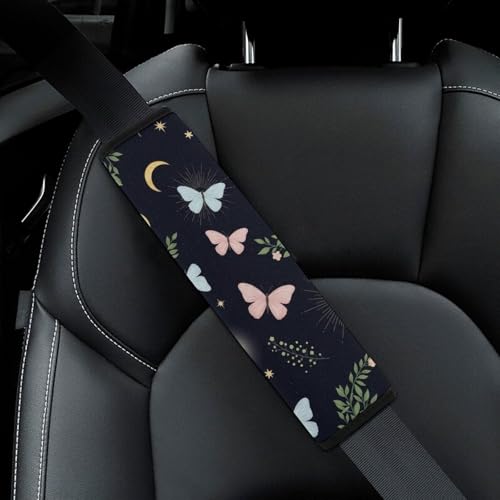 2 Pack Universal Soft and Comfortable Car Seat Straps Shoulder Pads for Kids, All Vehicles, Butterfly Pink Blue Butterflies Neck Strap Covers, Neck and Shoulder Support - color: Pattern 563