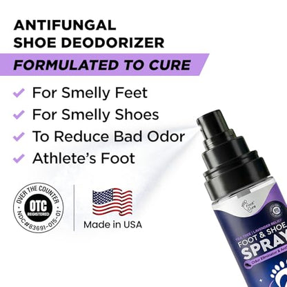 Foot Cure Shoe Deodorizer Spray - Tea Tree | Lavender Shoe Deodorizer for Smelly Feet, Athletes Foot Spray Odor Eliminator and Sweat Control | Removes, Controls & Prevents Odors - 120ml Made in USA