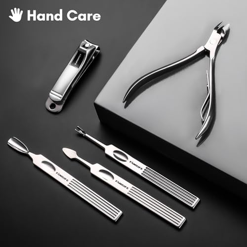 FAMILIFE Manicure Set, 11 in 1 Professional Manicure Kit Nail Clippers Set, Stainless Steel Pedicure Tools Toe Nail Kit, Men Grooming Tool with Portable Brown Leather Travel Case Gifts for Men Women - color: Brown