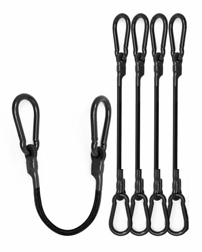 18'' Real Heavy Duty Carabiner Bungee Cords Outdoor with 190 Lbs Max Break Strength, Black Bungee Straps with Upgraded Carabiner Hooks for Luggage Rack, Cargo, Hand Carts, Bike, Camping, etc (4 Pcs) | LUCKY STRAPS Black UV Resistant Bungee Straps for Lugg