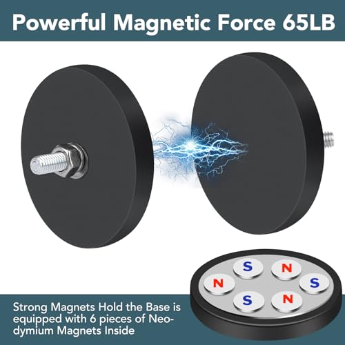 DIYMAG Rubber Coated Neodymium Magnets 2.6in 65lbs 12pcs | Anti-Scratch Black Rubber Coating, with M6 Threaded Studs Nuts, Strong Holding Power, for Light Bar, Mirror, Camera Mounting - size: M6-65LB-2.59in
