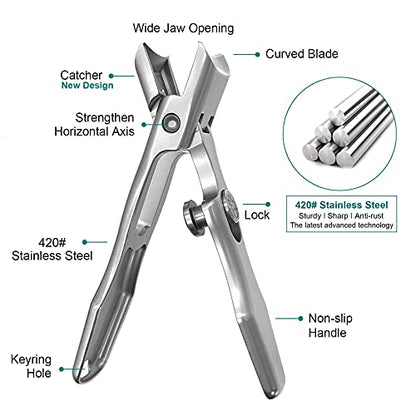 Nail Clippers for Men Thick Nails, Large Wide Jaw Opening Long Handle Heavy Duty Ultra Sharp Toe Nail Clippers with Catcher for Seniors,Adult,Women (Silver with File) - color: Silver With File
